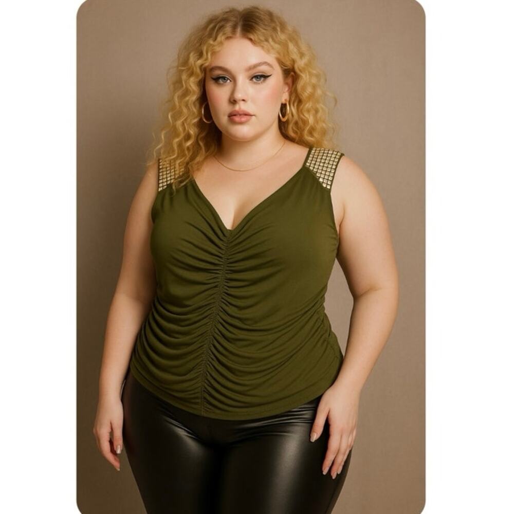 Vintage Y2K Baby Phat Plus Size Army Green Embellished Sleeveless Top  2XL